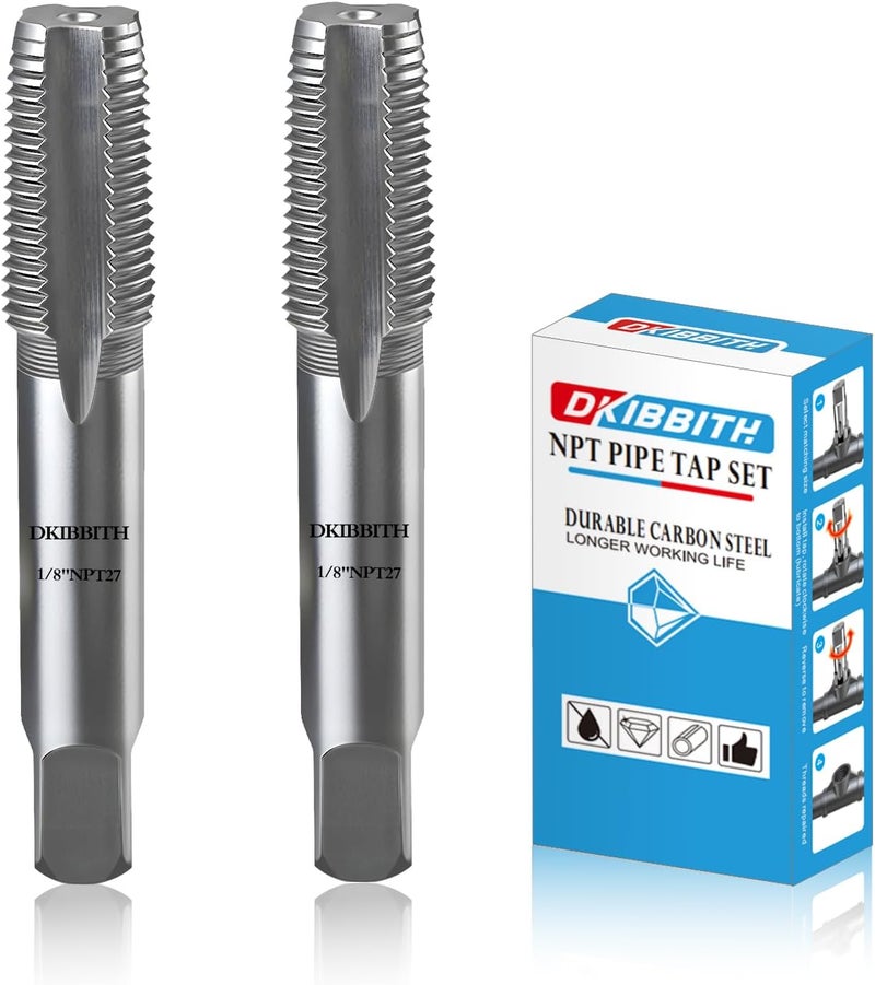 DKIBBITH 2-Piece 1/8" NPT Pipe Tap Set Carbon Steel Hand Threading Tool for Assorted Plumbers Mechanics DIY Thread cutting tools. - Image 1